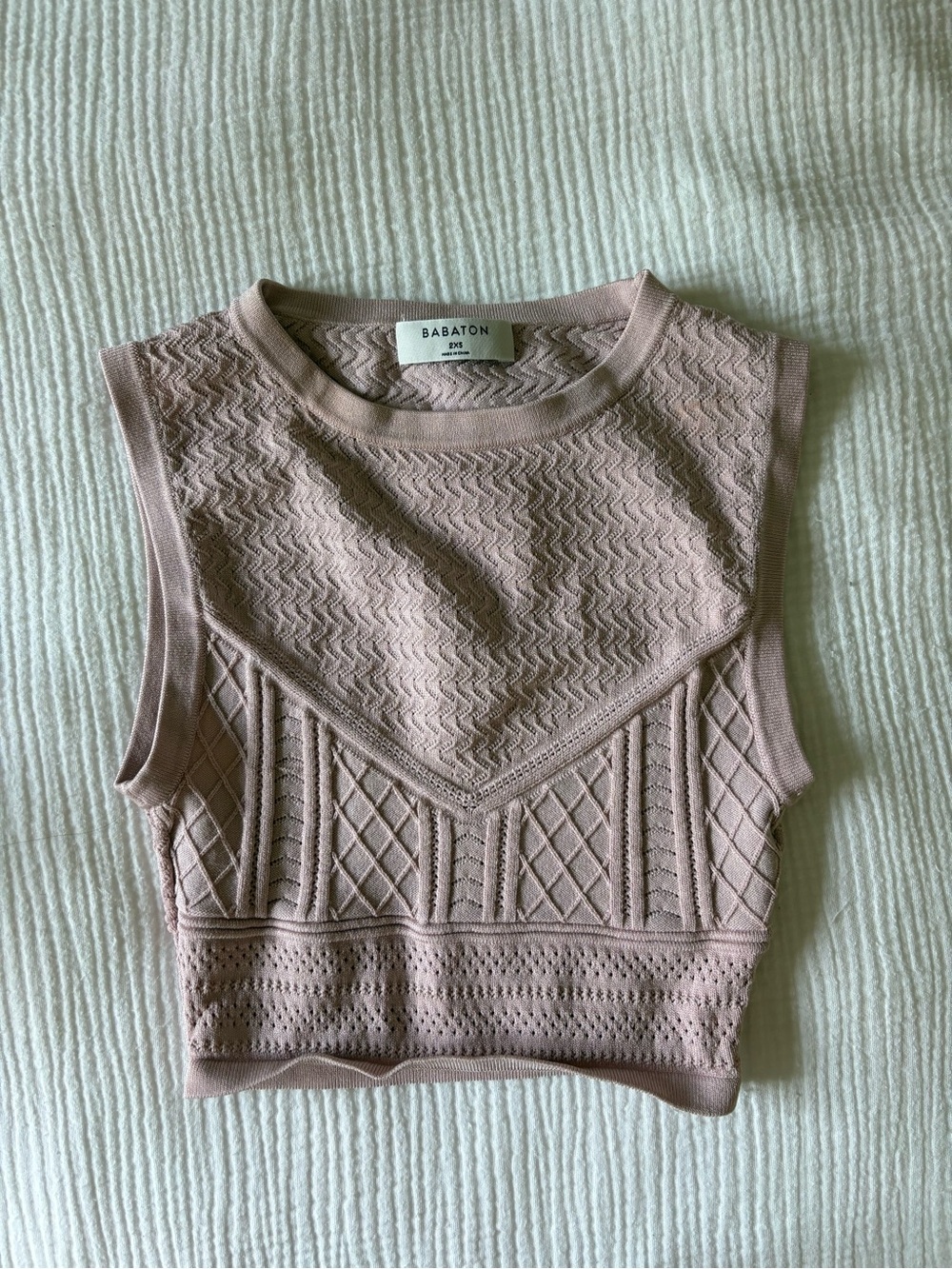 Babaton Dusty Blush Knit Textured Crop Top